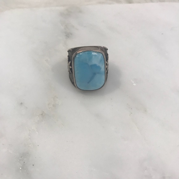 Vintage Other - Larimar Silver Ring with Bali Om